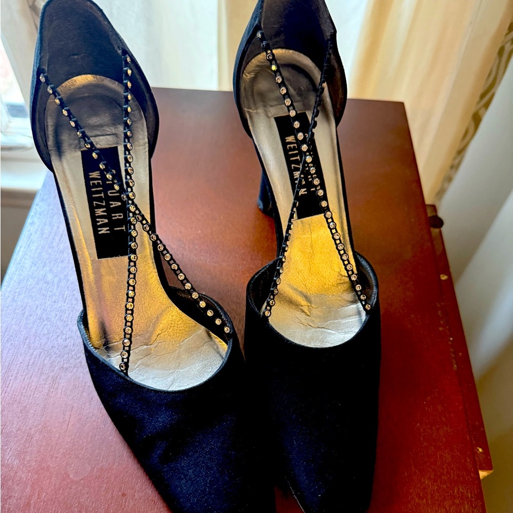 Stuart Weitzman Unique Black Party Shoes, model Exclaim size 7.5N